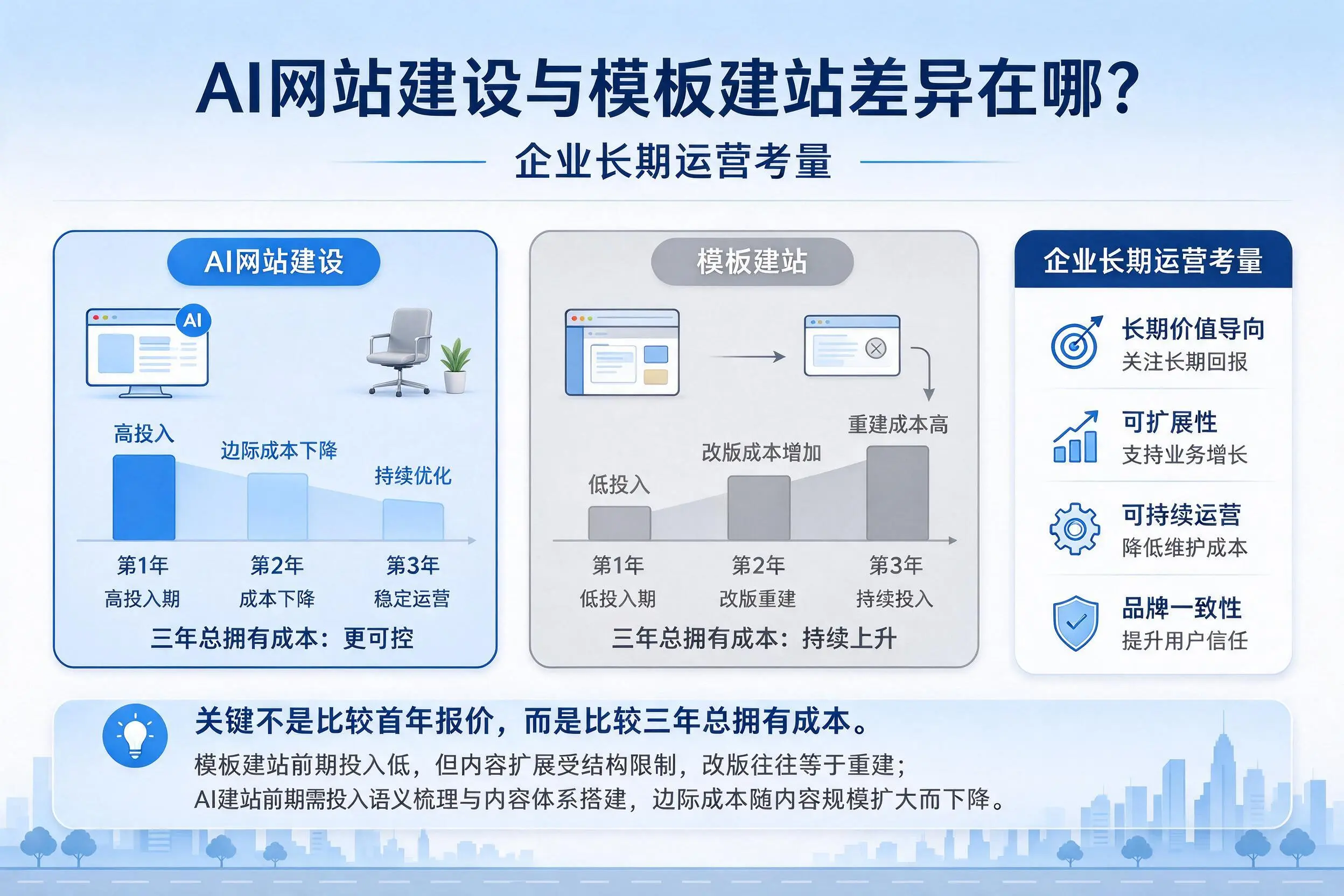 AI网站建设与模板建站差异在哪?吕梁企业长期运营考量