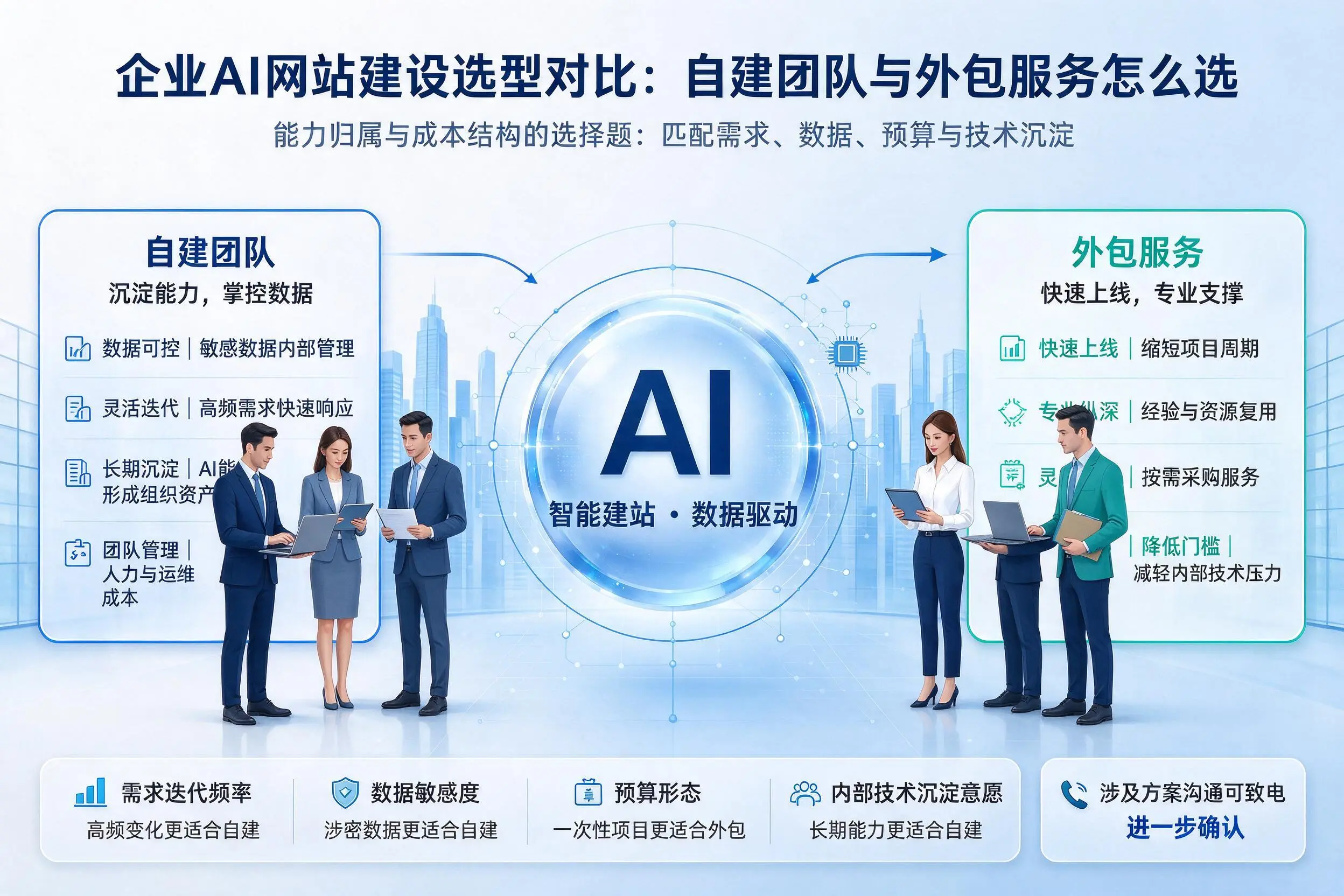 吕梁企业AI网站建设选型对比：自建团队与外包服务怎么选